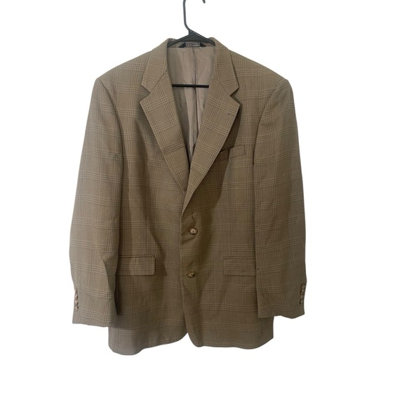Vintage Burberry's Brown Wool Windowpane Plaid Men's 42R Regular Blazer Academia